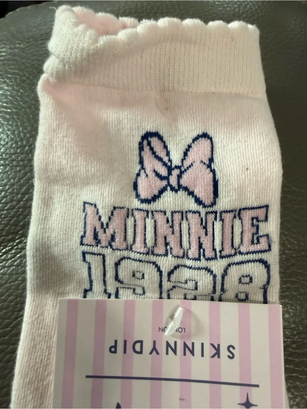 Disney Pink and Navy Minnie Bow Socks. Size S/M